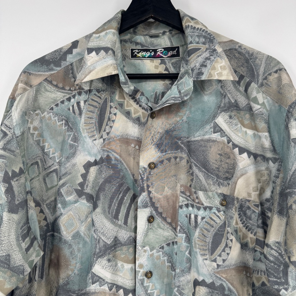 Kings Road Vintage 90s Abstract Geometric Print Button Down Shirt Men Medium